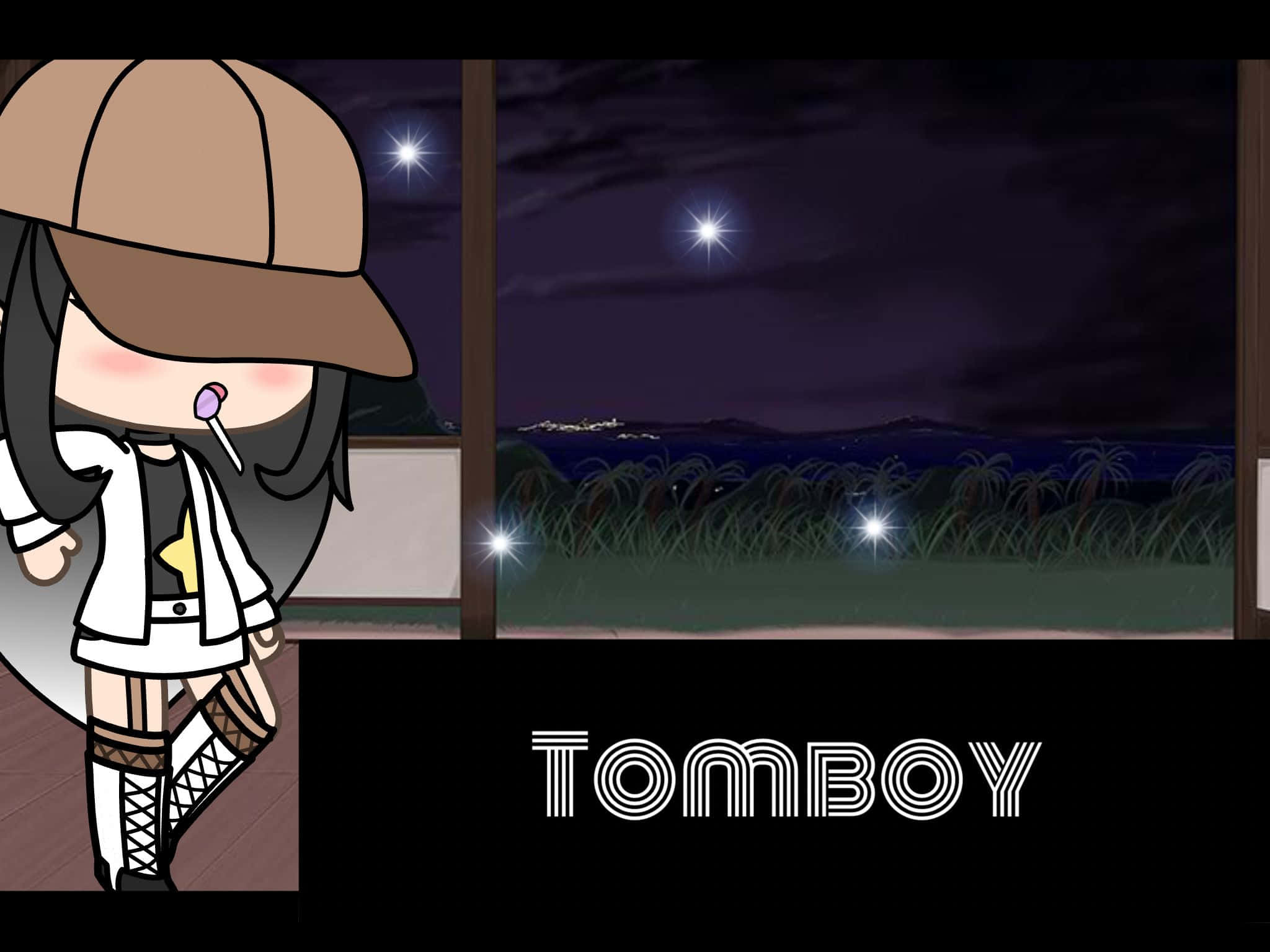 Gacha Life Tomboy, cap, white jacket, Full HD Desktop Wallpaper