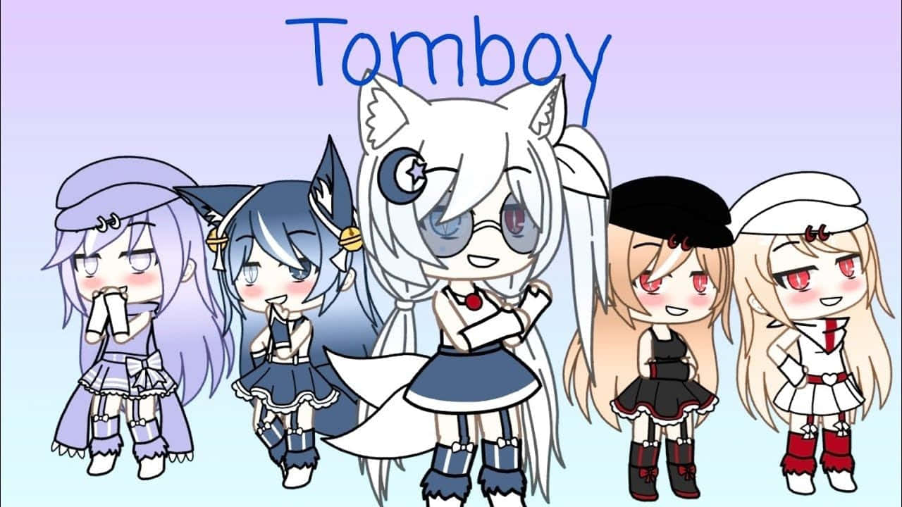 Gacha Life Tomboy, chibi anime girls, gradient sky, HD Desktop Wallpaper