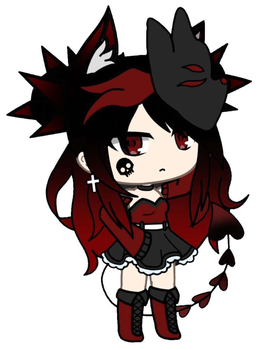 Gacha Life Tomboy, red hair, black mask, SD Phone Wallpaper