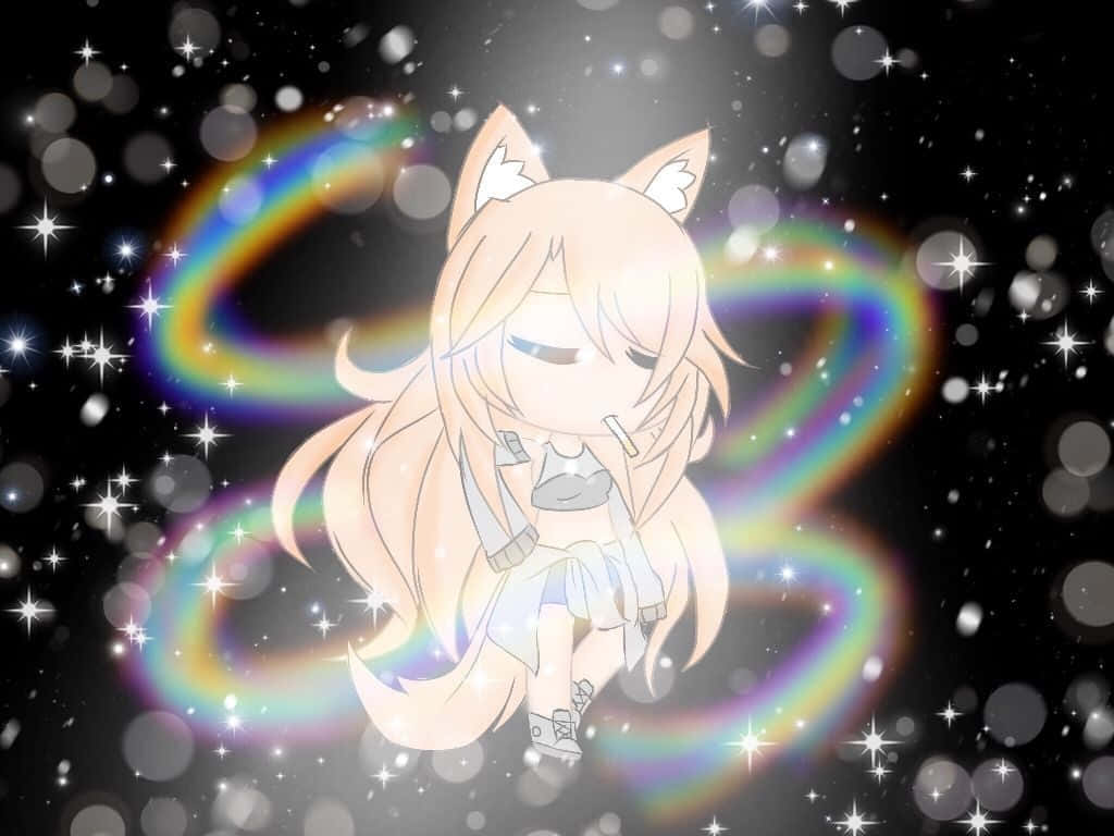 Gacha Life Tomboy, chibi fox girl, sparkling stars, SD Desktop Wallpaper