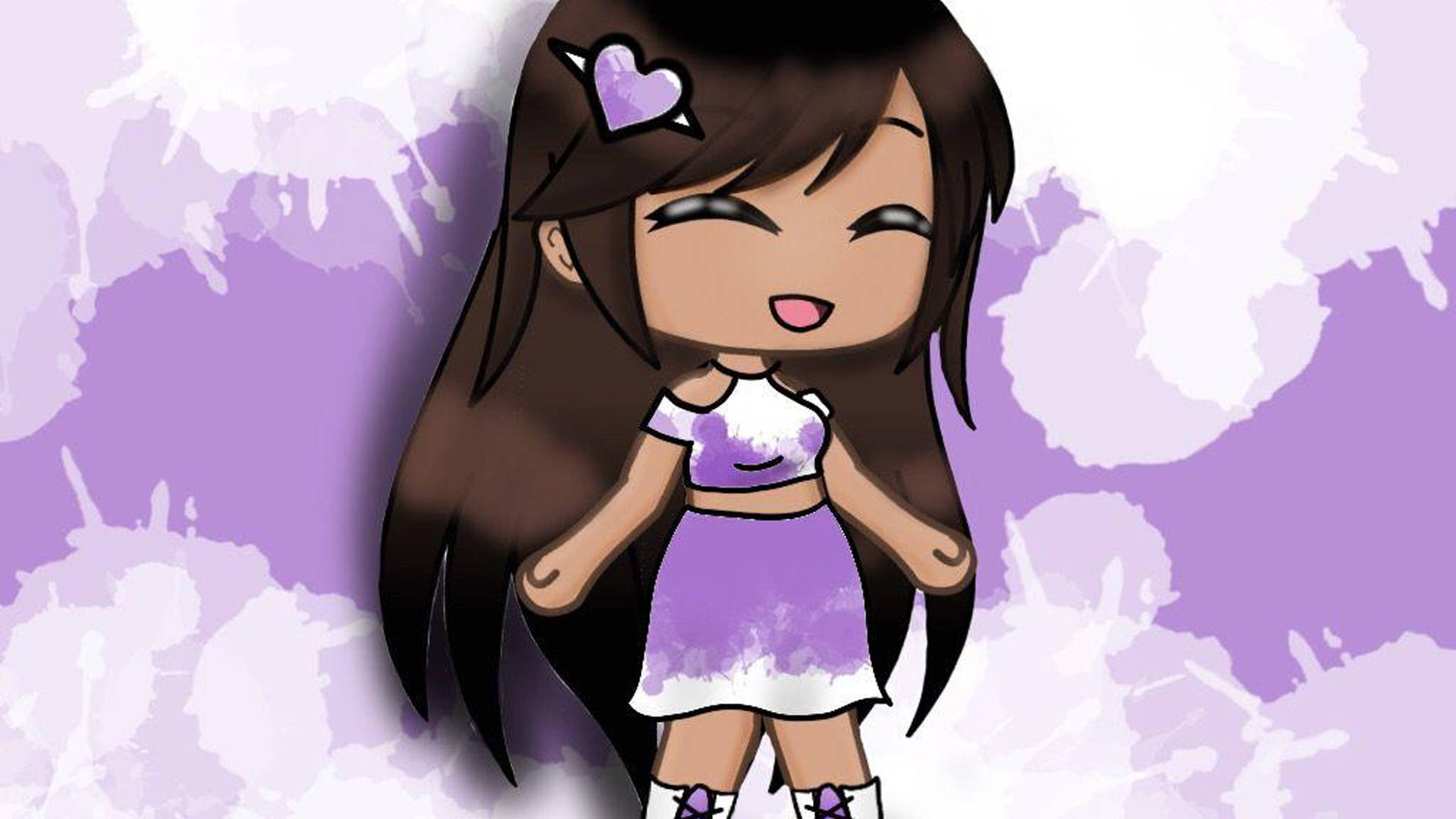 Gacha Life, chibi anime girl, long brown hair, Full HD Desktop Wallpaper