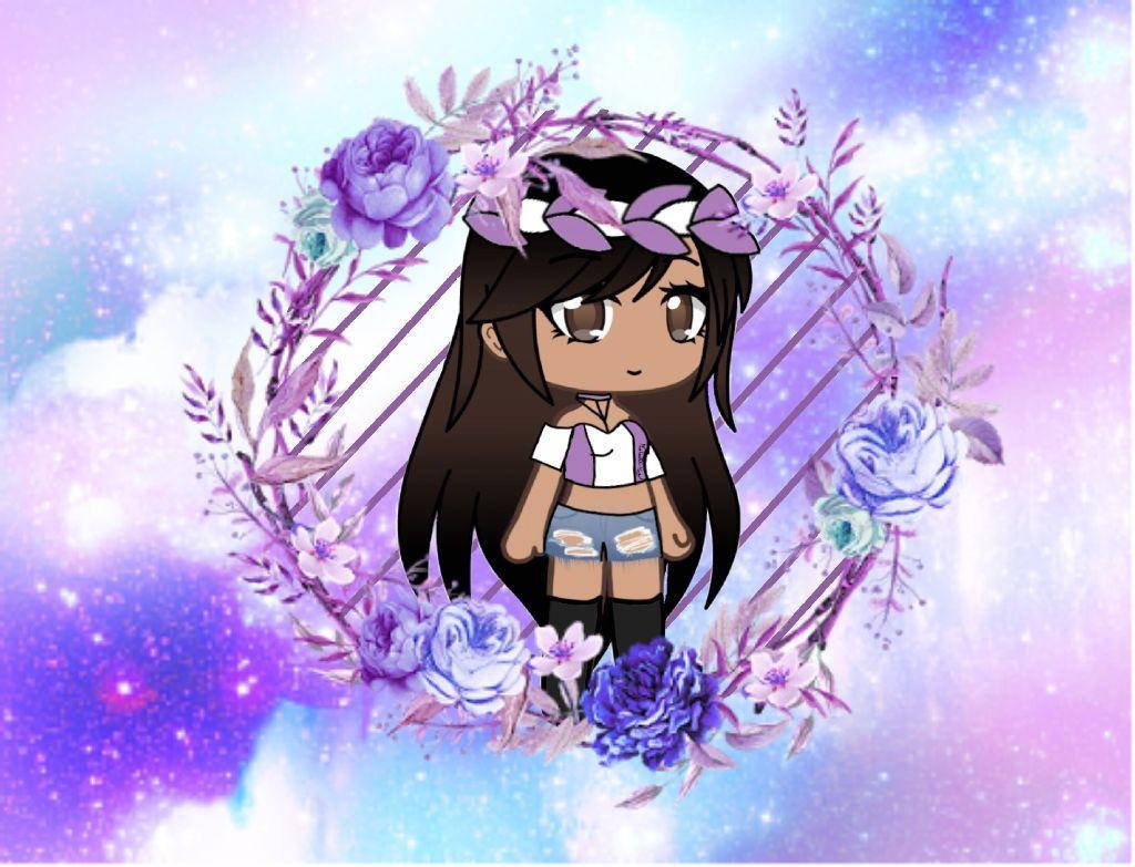 Gacha Life, purple floral crown, glowing floral wreath, SD Desktop Wallpaper