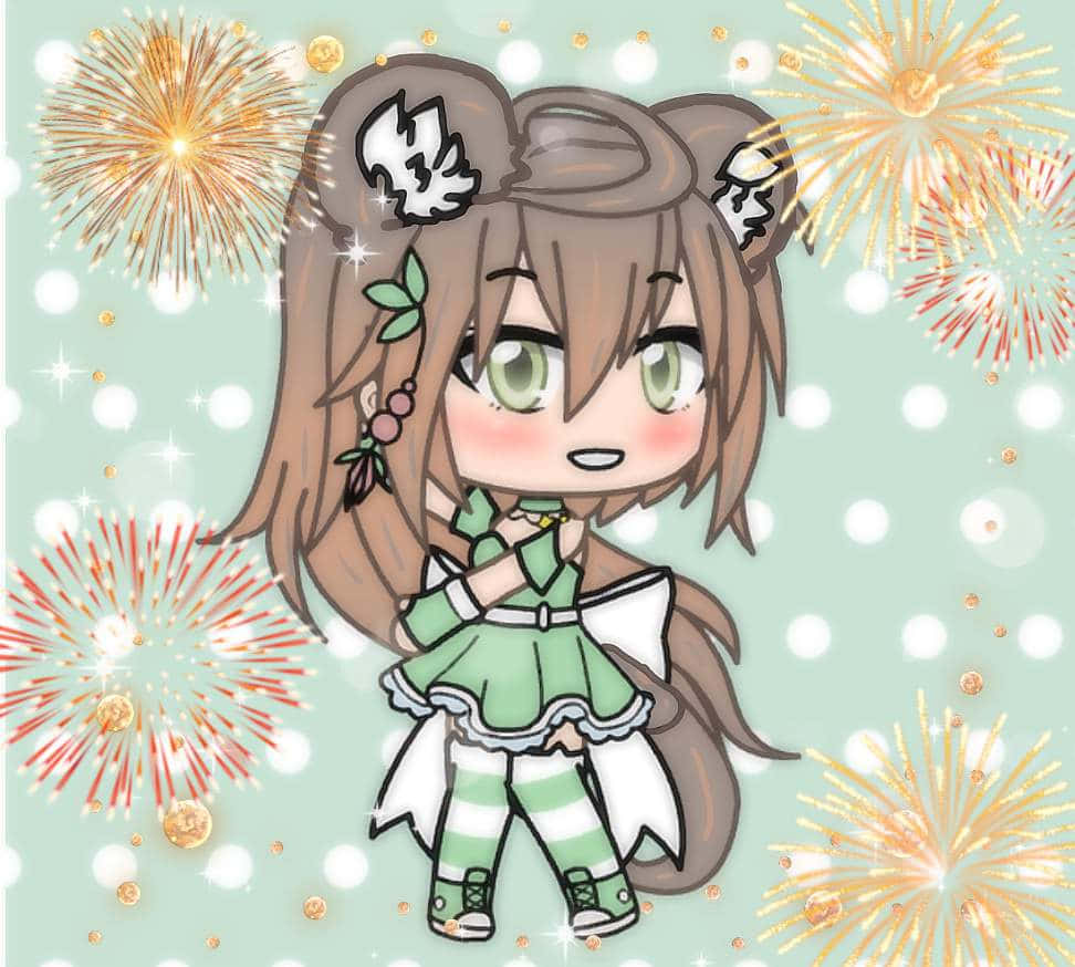 Gacha Girl, chibi anime girl, brown hair, SD Desktop Wallpaper