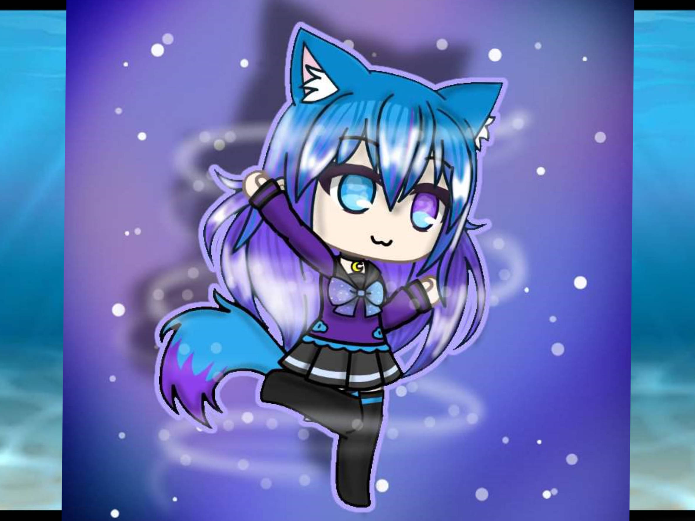 Gacha Life, blue fox woman, chibi anime girl, Full HD Desktop Wallpaper