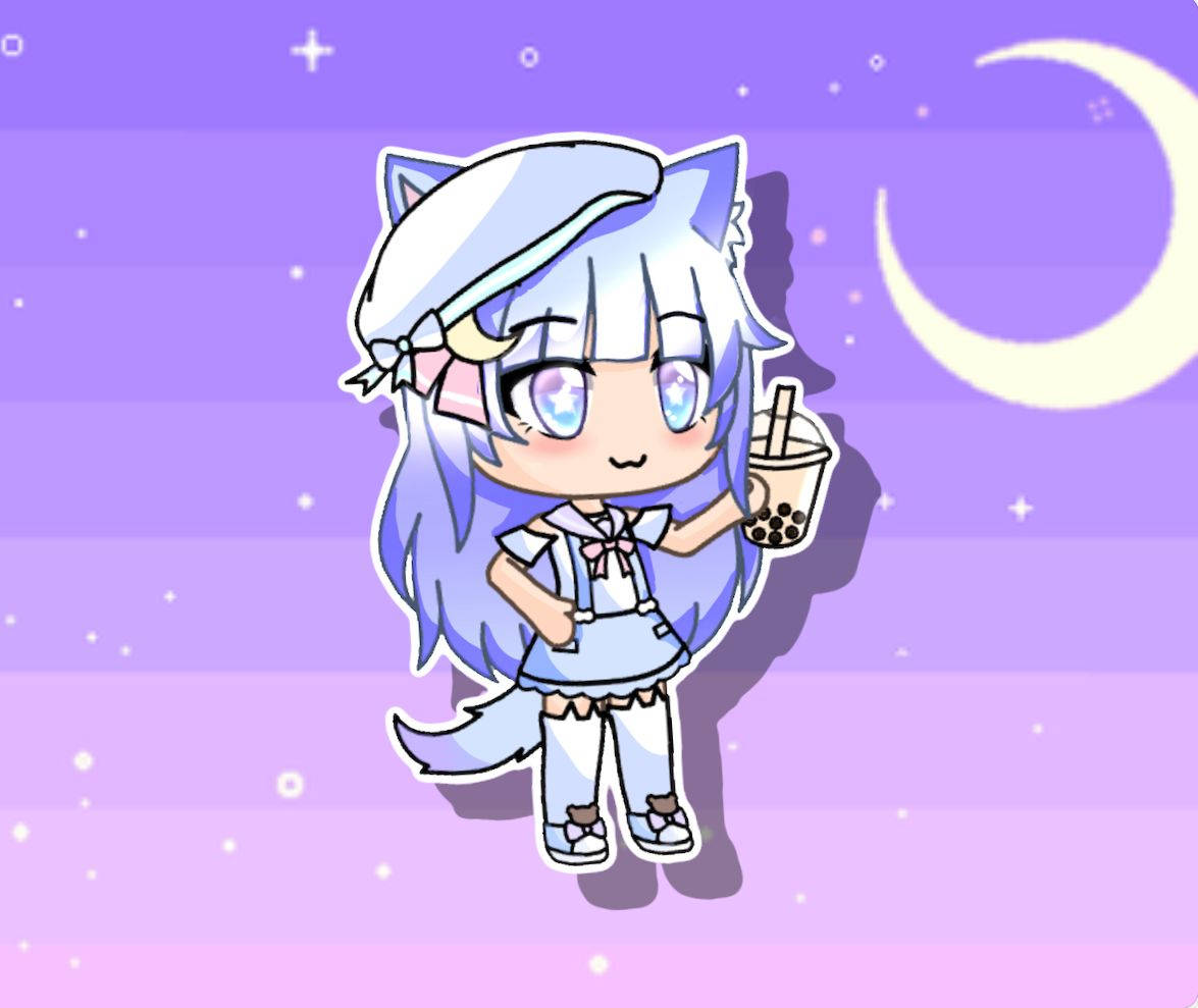 Gacha Life, cat girl, beret, SD Desktop Wallpaper