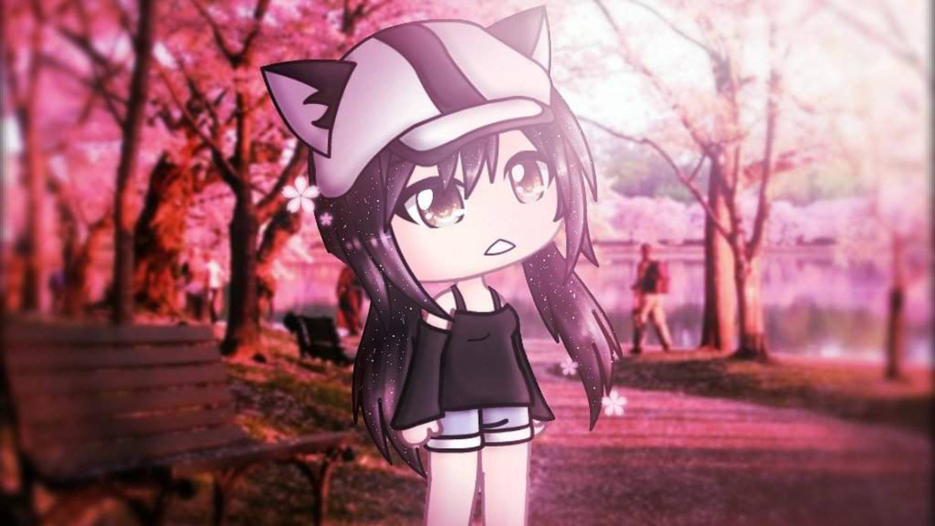 Gacha Life, sakura park, chibi anime girl, Full HD Desktop Wallpaper