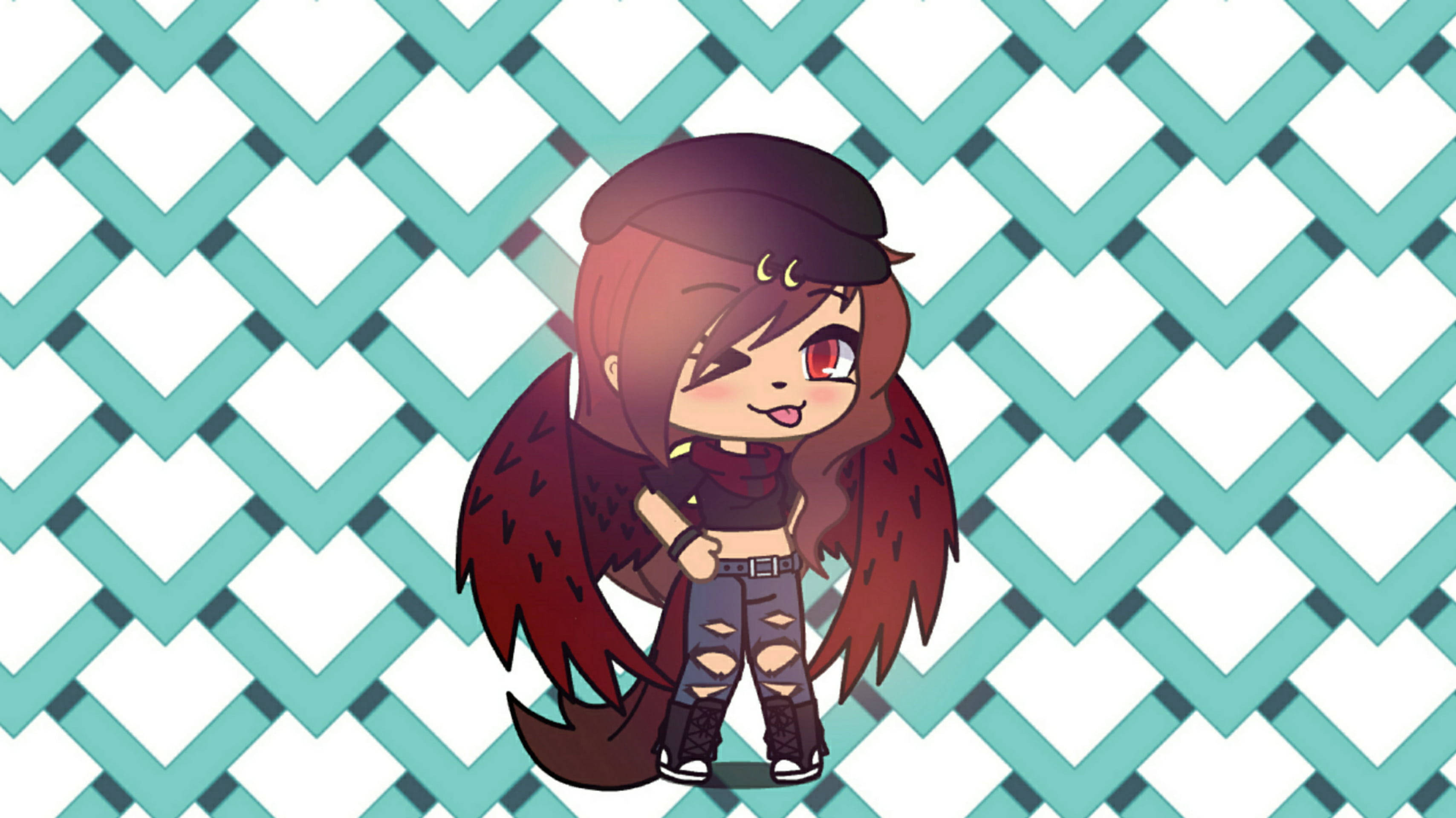 Gacha Life, chibi anime girl, red hair, 2K Desktop Wallpaper