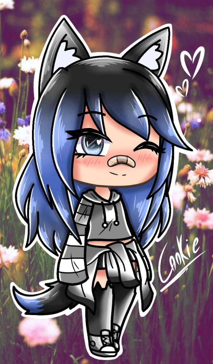 Gacha Life, blue hair, wolf ears, SD Phone Wallpaper