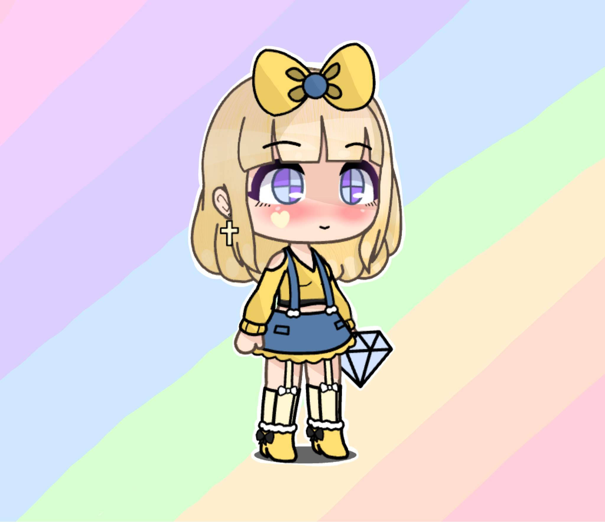 Gacha Life, yellow ribbon, chibi anime girl, Full HD Desktop Wallpaper