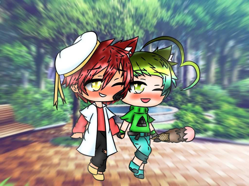 Gacha Life, chibi anime characters, red and green hair, SD Desktop Wallpaper