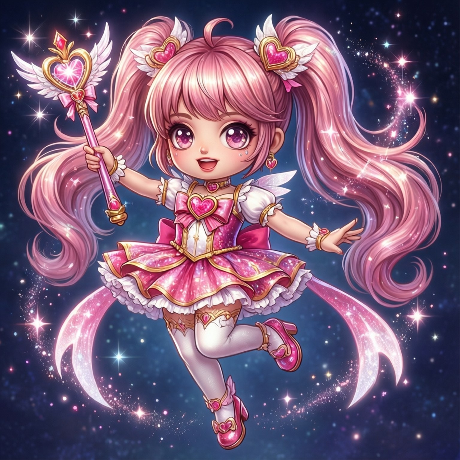 chibi girl, pink hair, heart accessories, HD Desktop Wallpaper