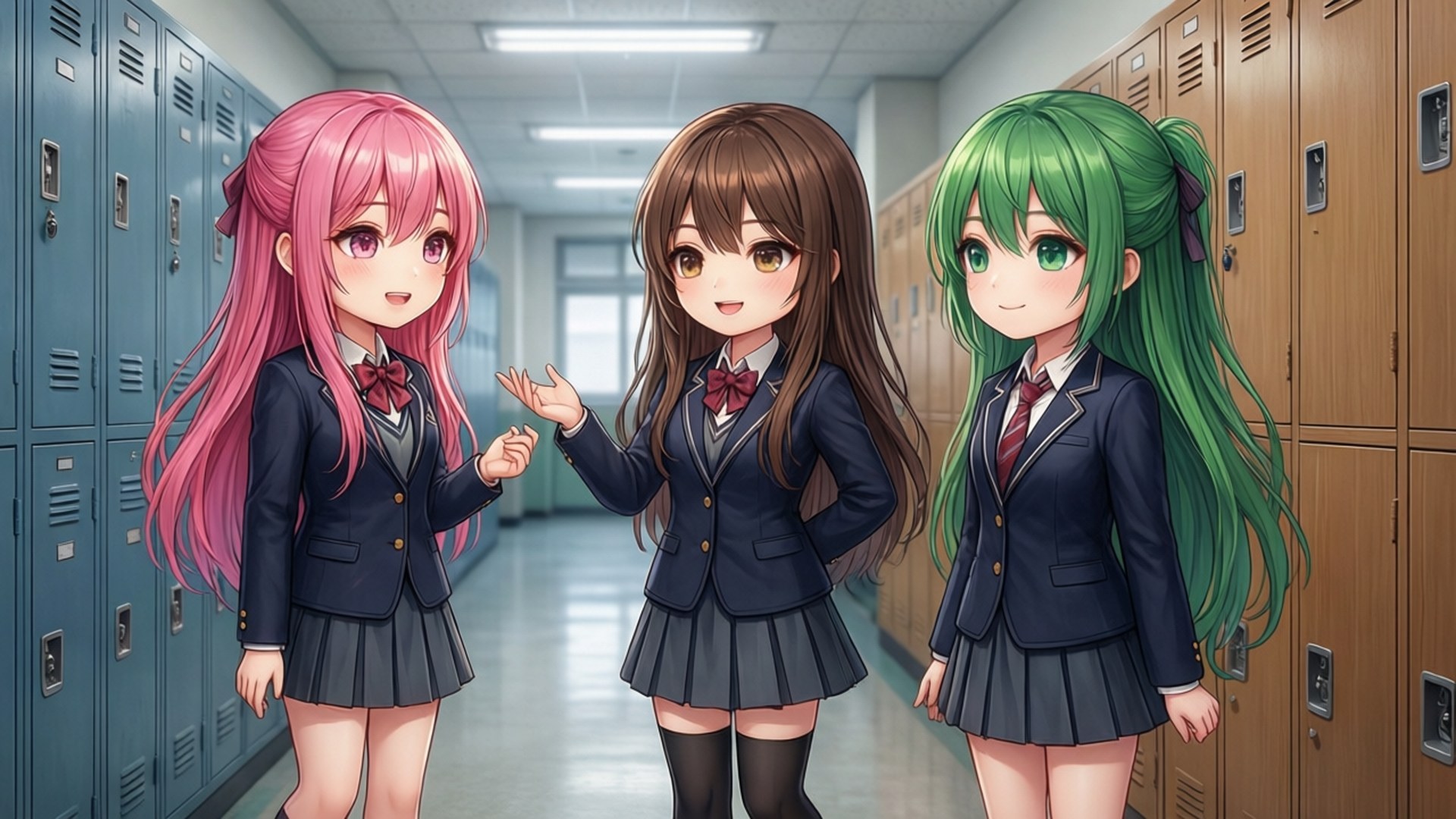 school uniforms, hallway, lockers, Full HD Desktop Wallpaper