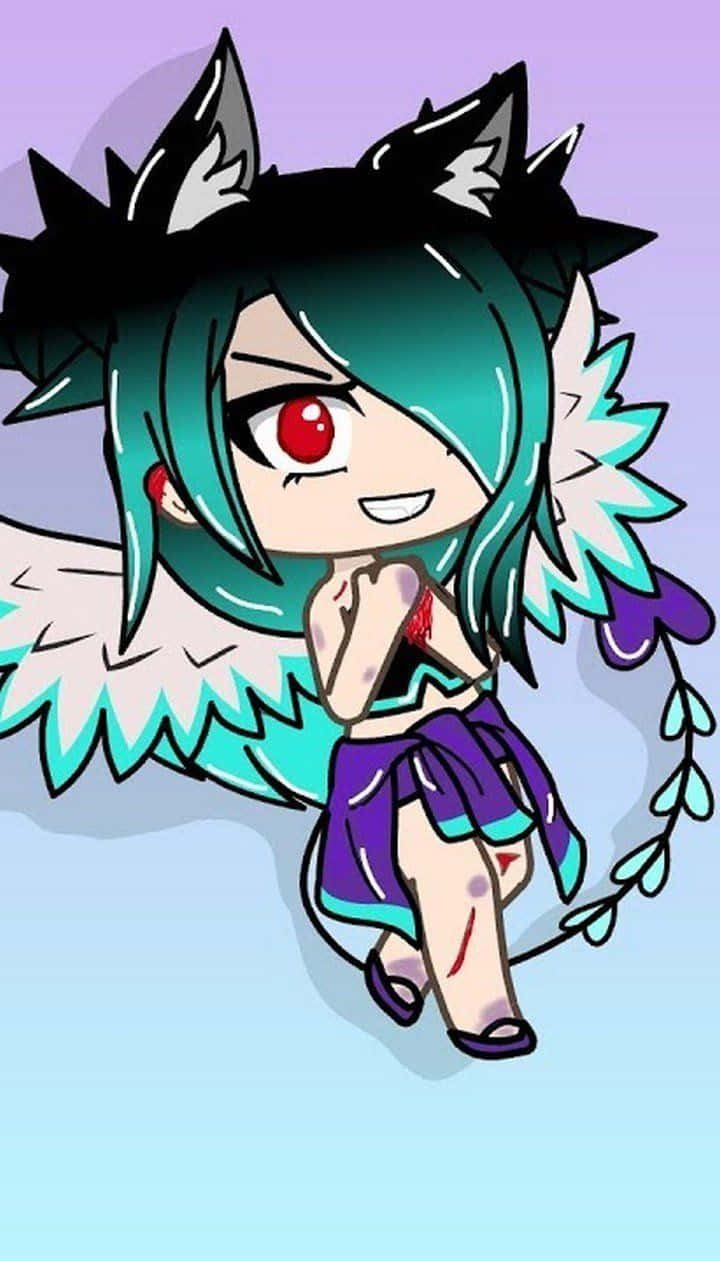 Gacha Girl, teal hair, black wolf ears, SD Phone Wallpaper