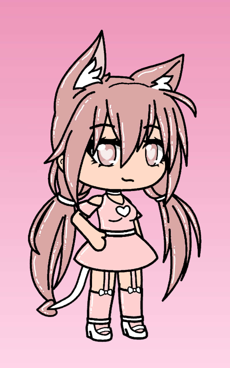 Gacha Girl, pink cat ears, chibi anime girl, HD Phone Wallpaper