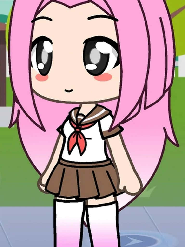Gacha Girl, pink hair, big eyes, SD Phone Wallpaper