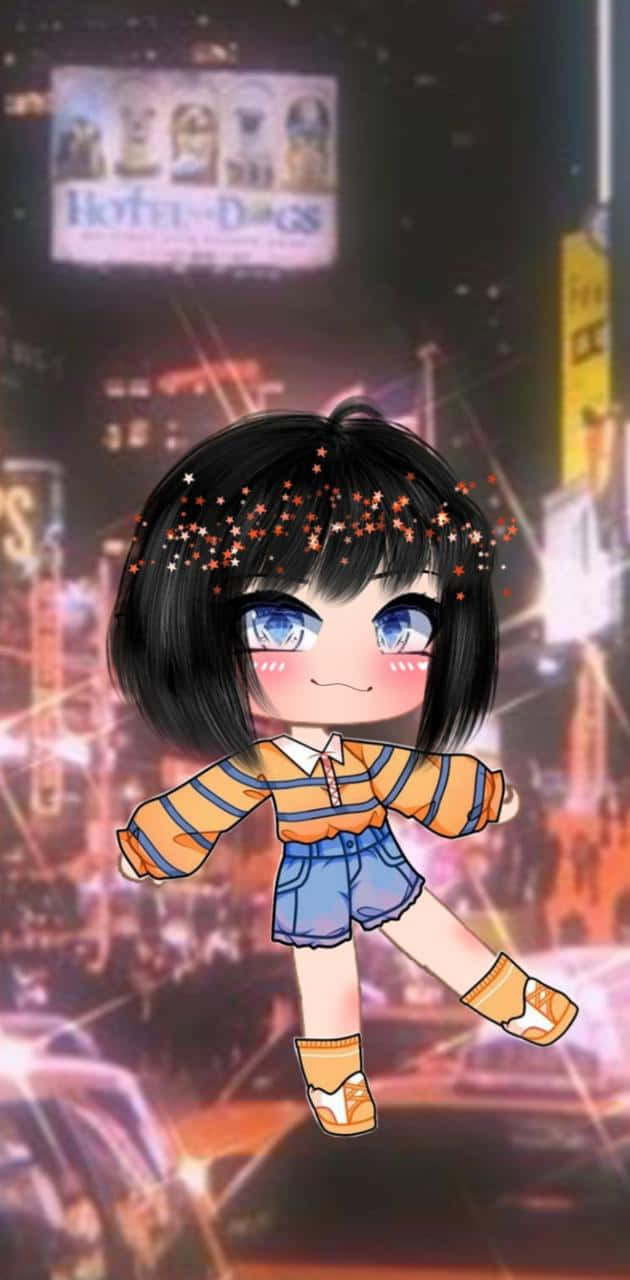Gacha Girl, chibi anime girl, star hair, HD Phone Wallpaper