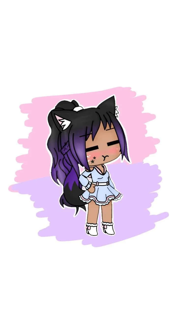 Gacha Girl, chibi anime girl, black and purple hair, HD Phone Wallpaper