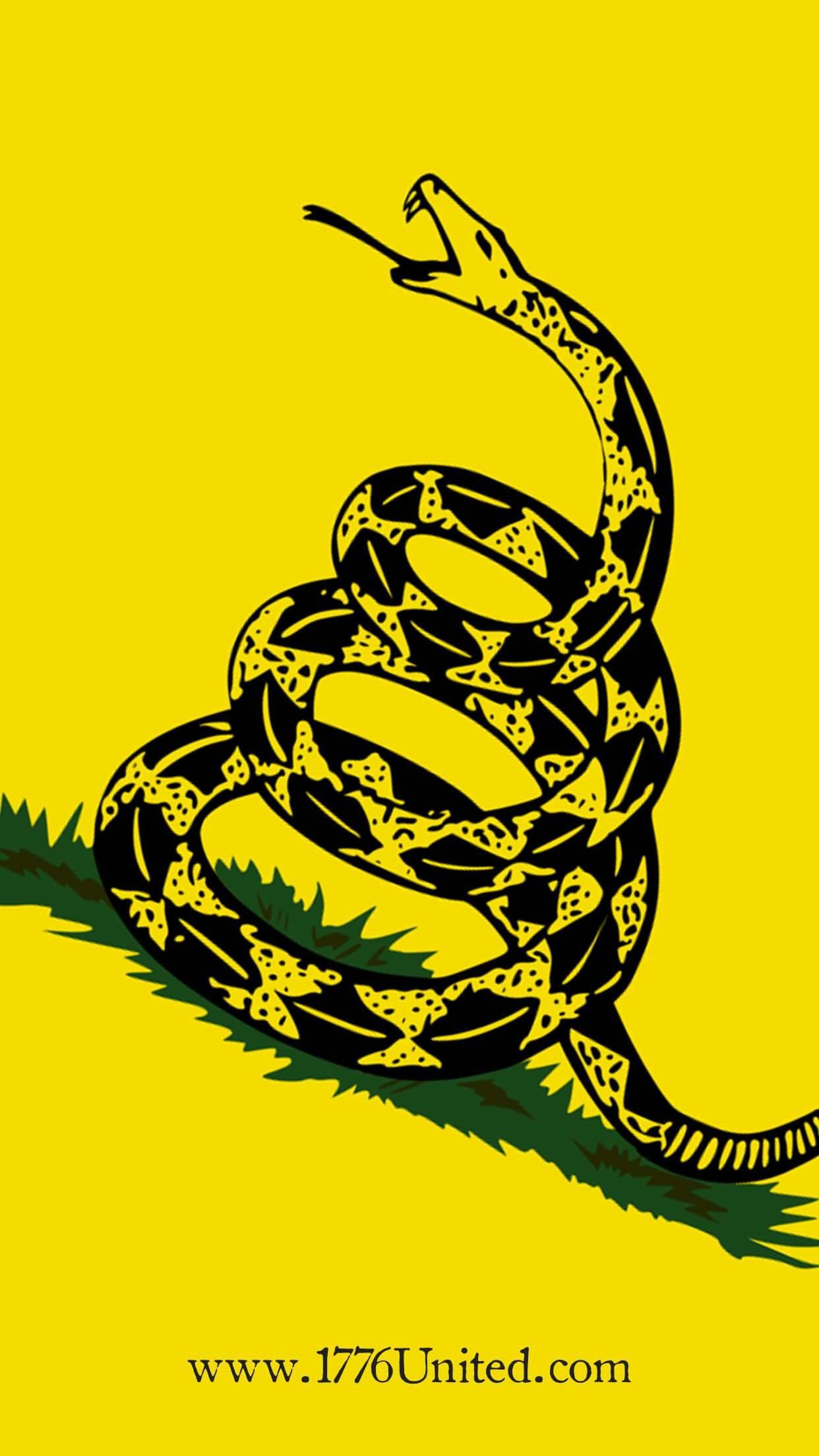 Gadsden Flag, black coiled snake, vibrant yellow background, Full HD Phone Wallpaper