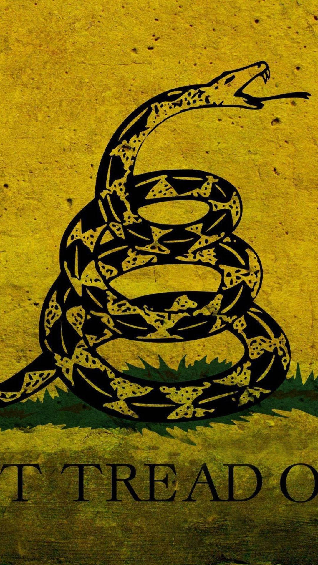 Gadsden Flag, black rattlesnake, yellow background, Full HD Phone Wallpaper