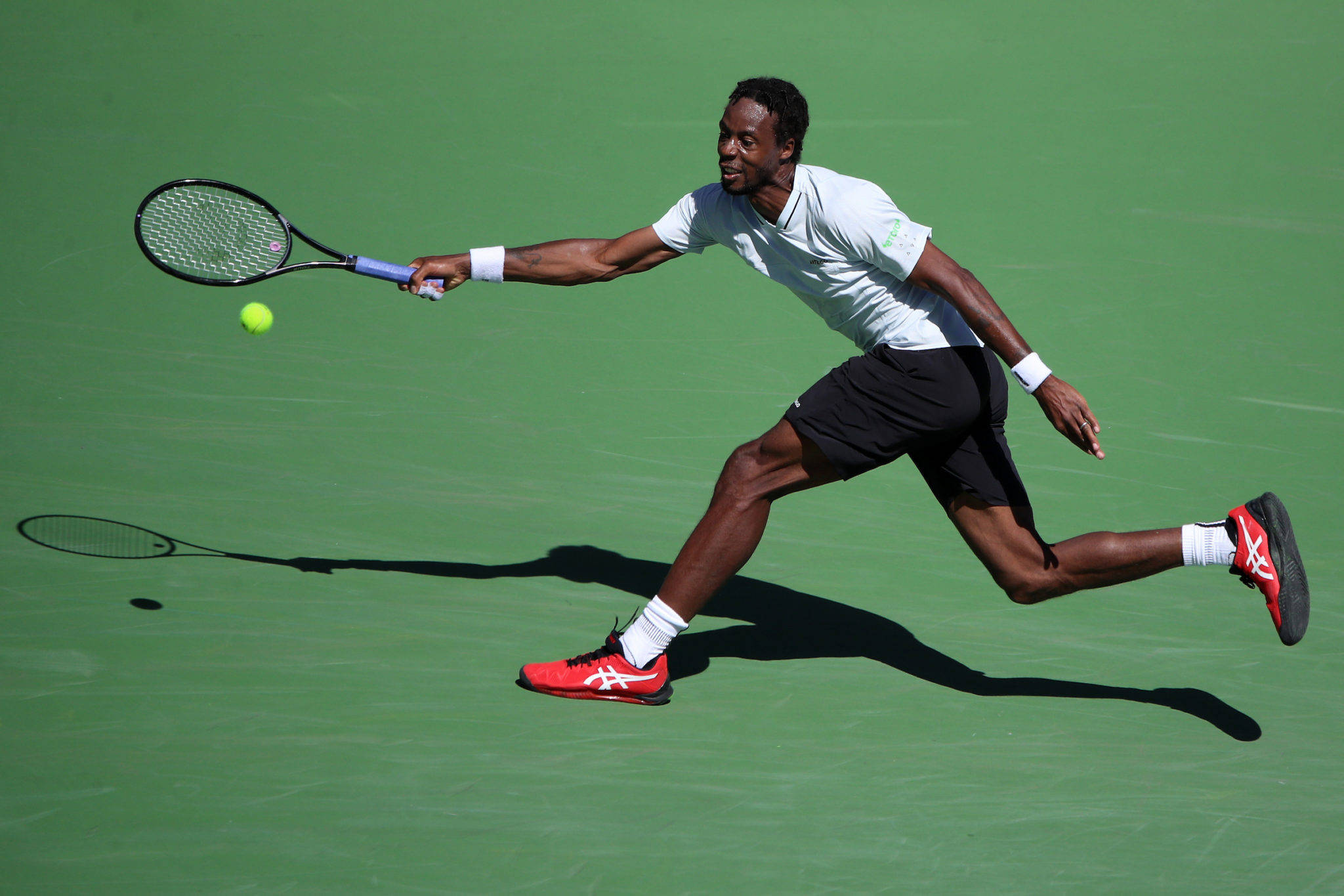 Gael Monfils, green court, yellow ball, Full HD Desktop Wallpaper
