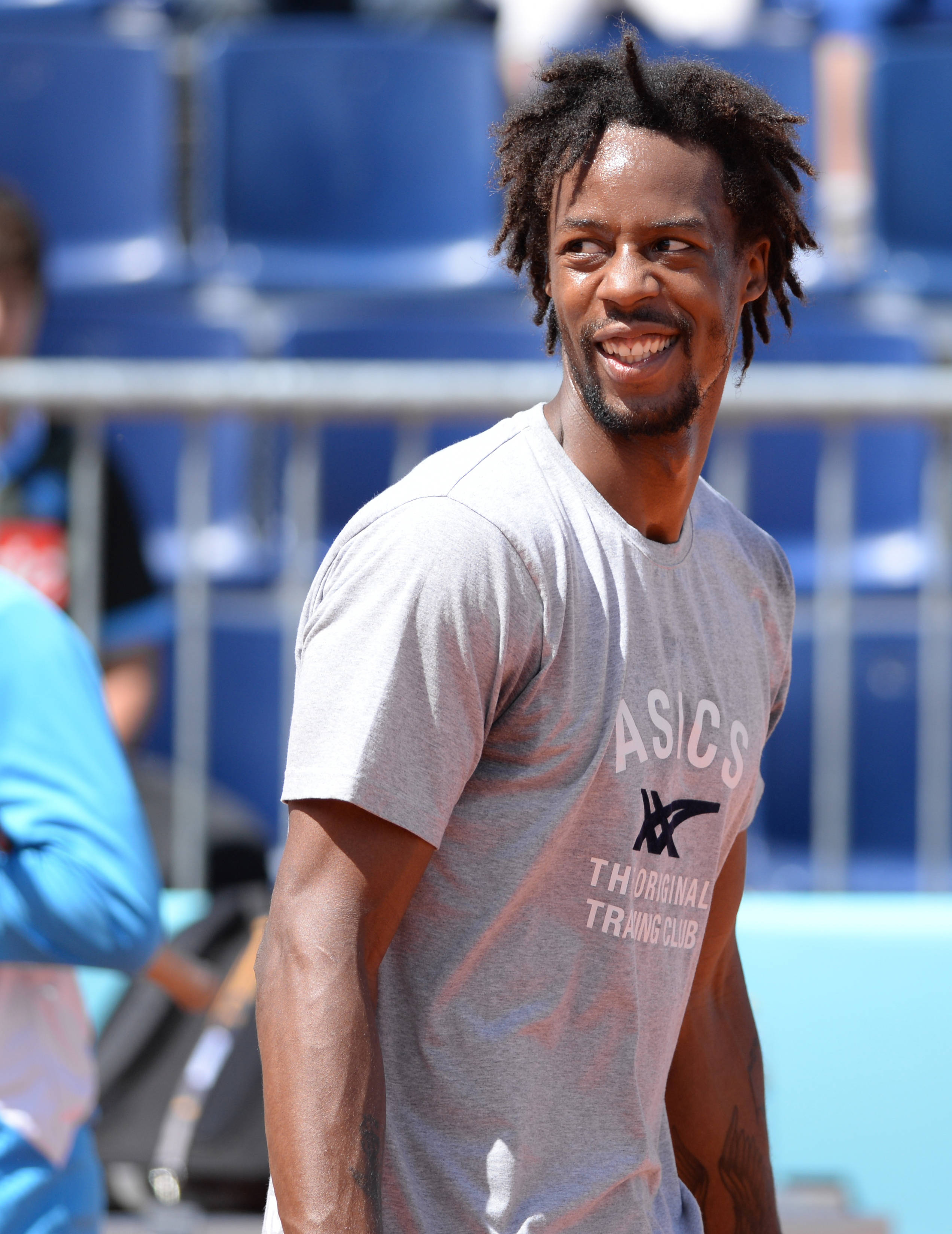 Gael Monfils, dreadlocks, gray ASICS t-shirt, 2K Phone Wallpaper