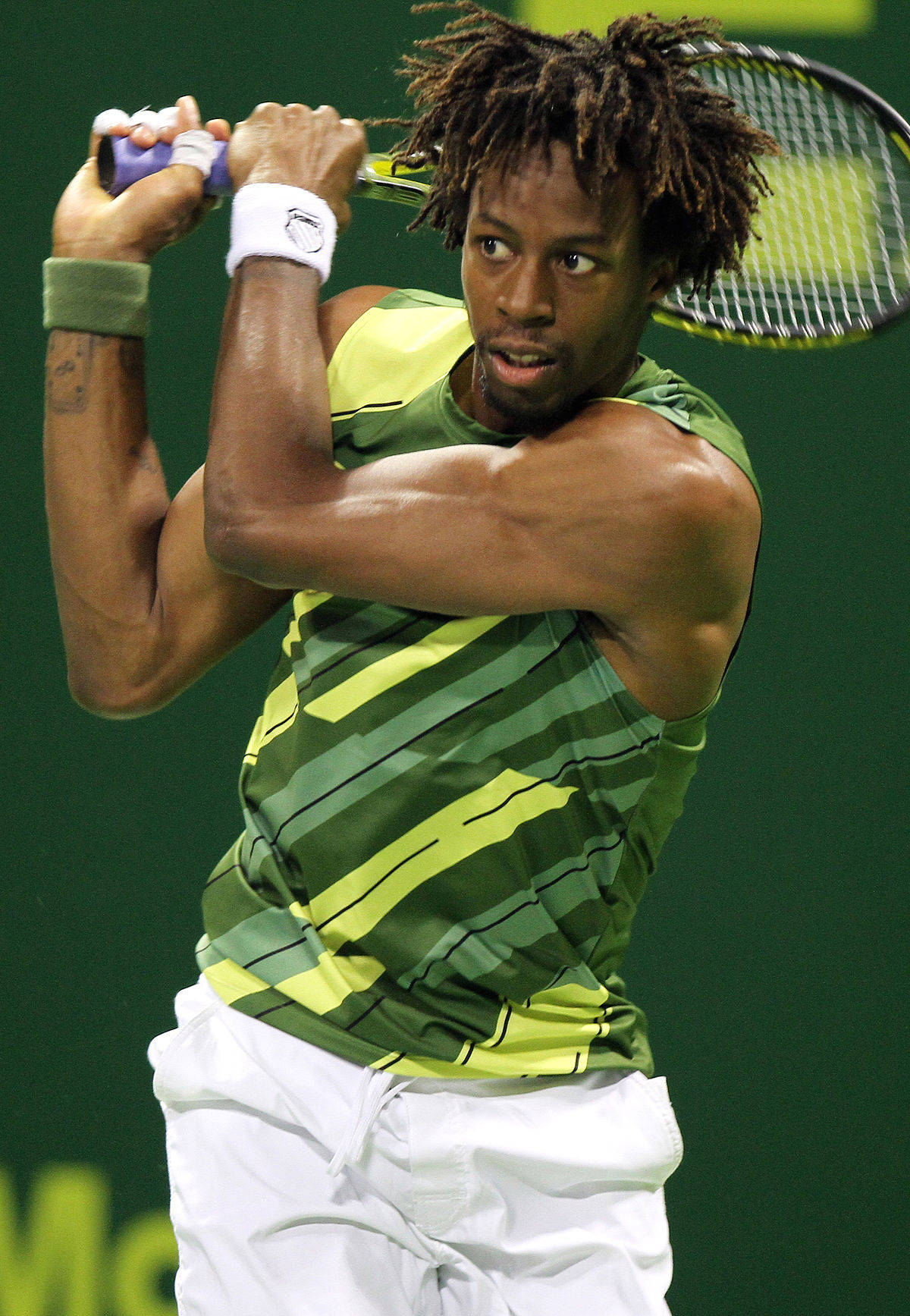 Gael Monfils, green court, dreadlocks, HD Phone Wallpaper