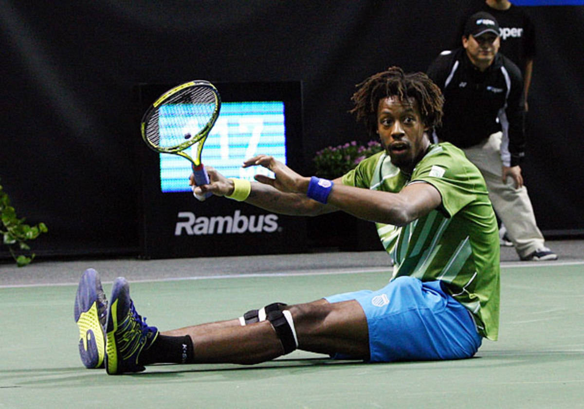 Gael Monfils, tennis court, green and blue, SD Desktop Wallpaper