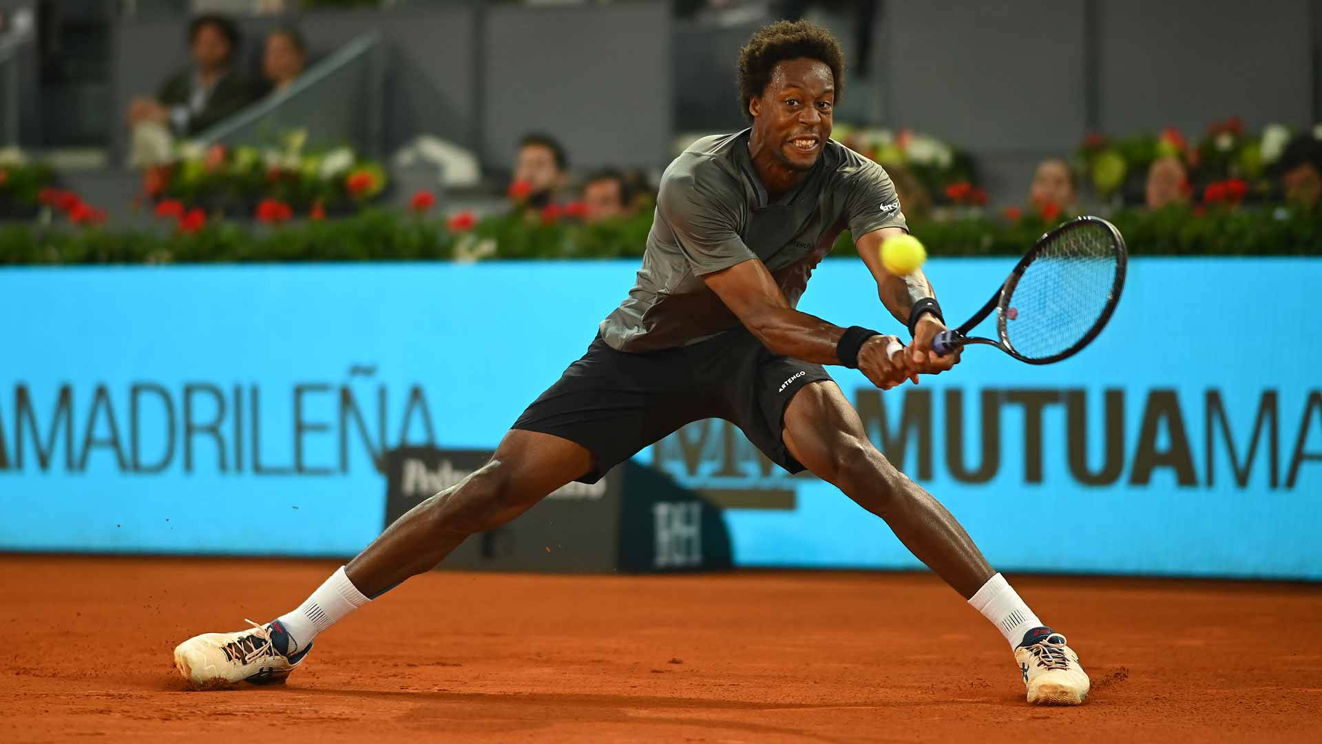 Gael Monfils, clay court, yellow ball, Full HD Desktop Wallpaper