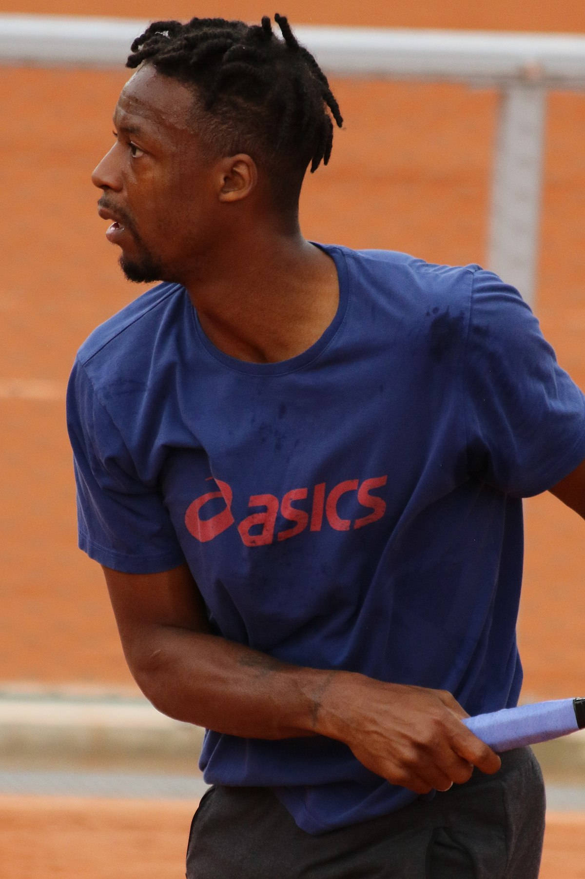 Gael Monfils, blue Asics shirt, clay court, HD Phone Wallpaper