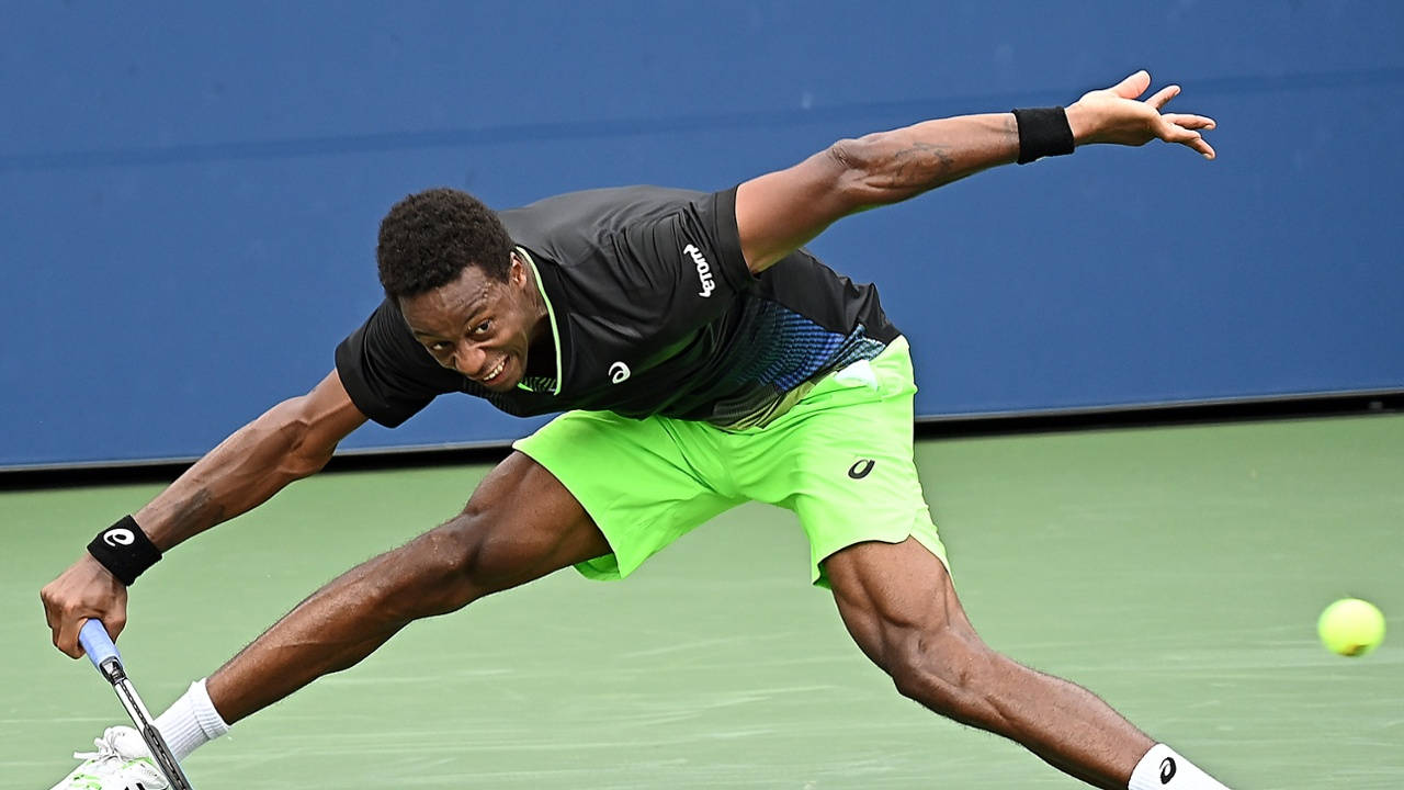 Gael Monfils, green court, forehand, HD Desktop Wallpaper