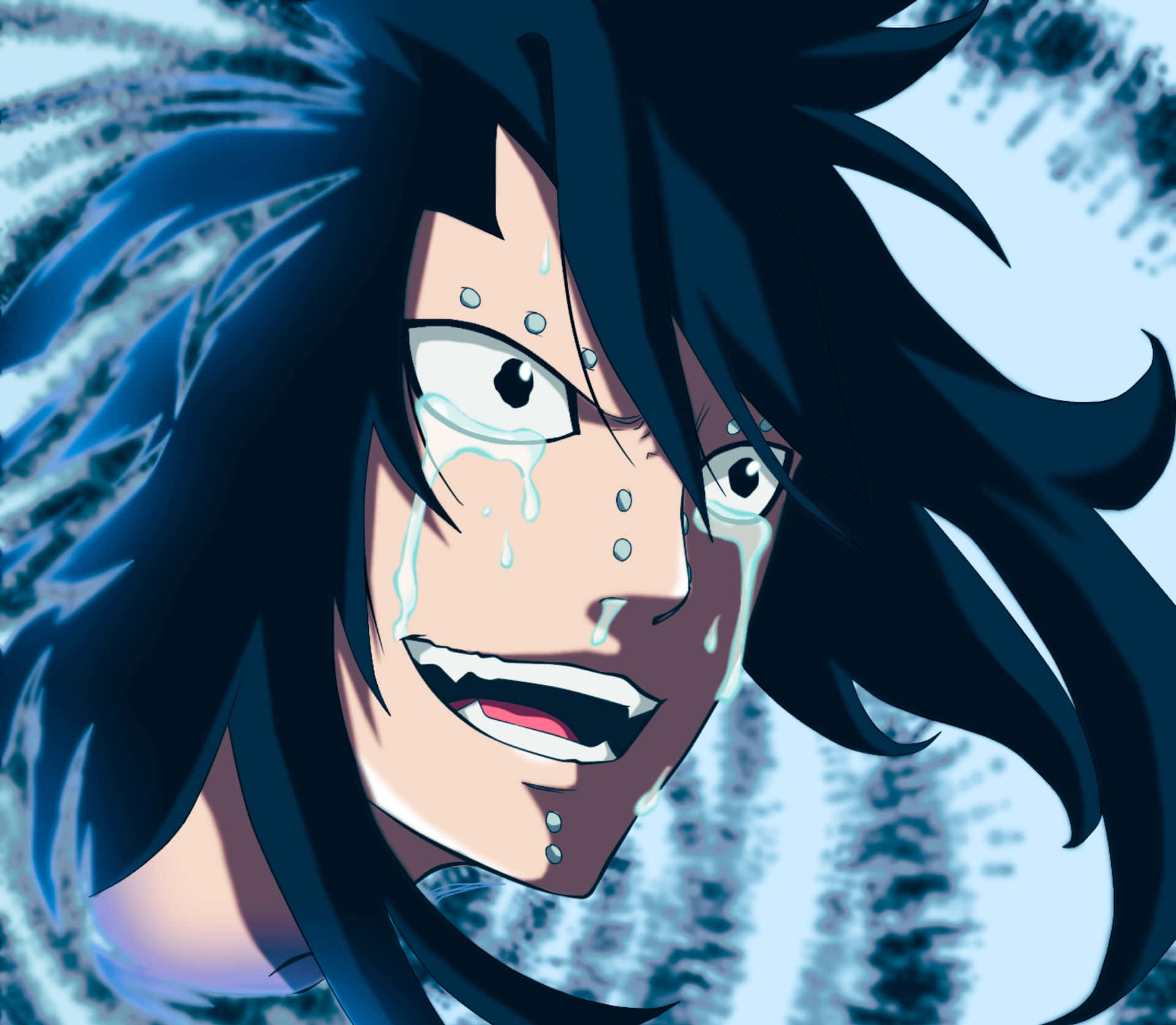Gajeel Redfox, dark hair, tears streaming down their face, Full HD Desktop Wallpaper