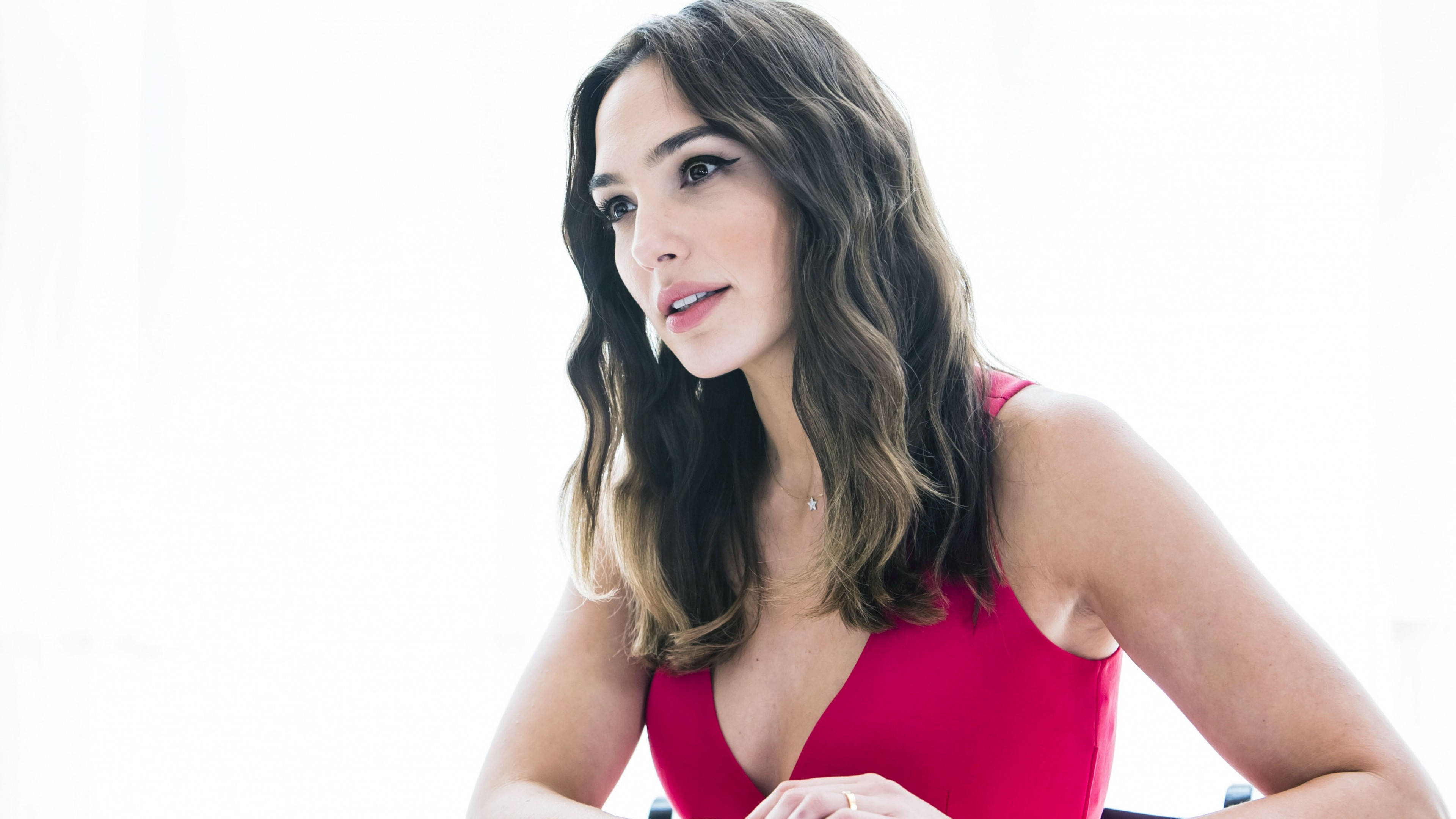 Gal Gadot, Hollywood actress, vibrant red dress, 4K Desktop Wallpaper