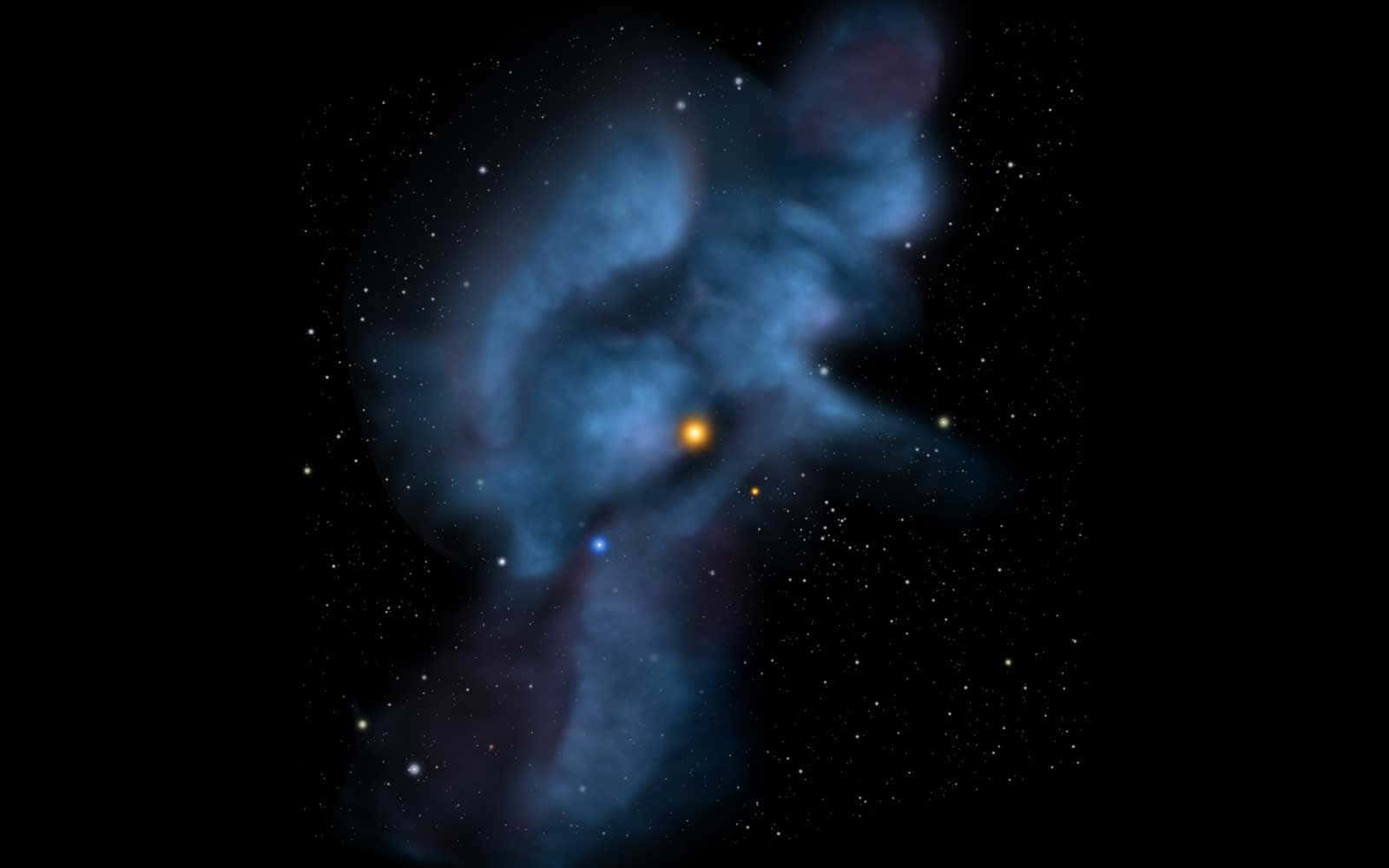 Galactic Center, glowing blue nebula, bright orange star, HD Desktop Wallpaper