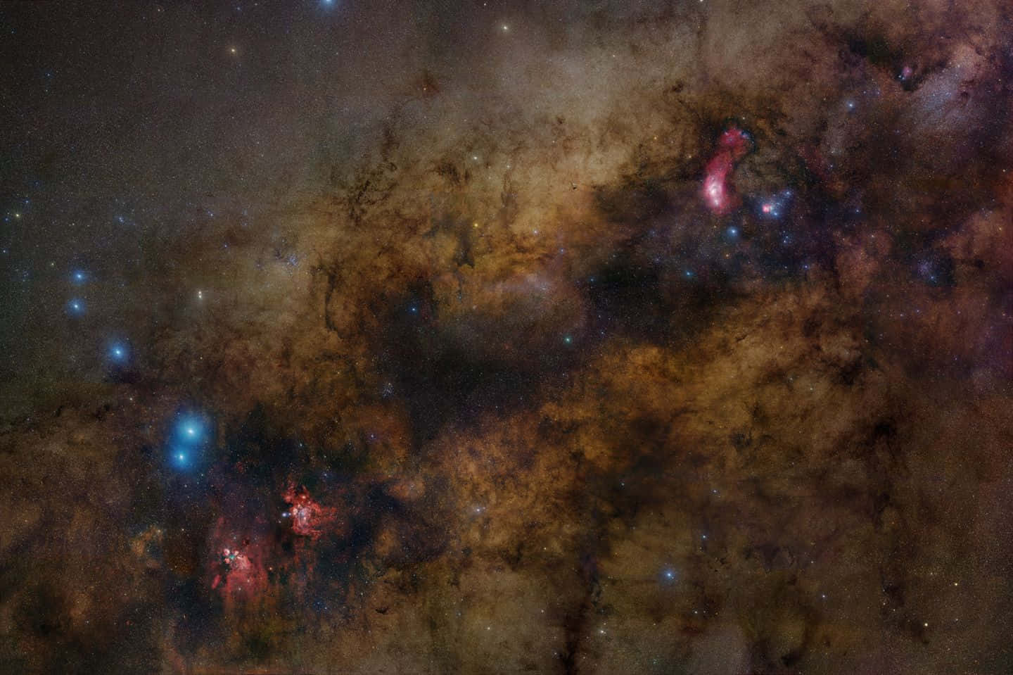 Galactic Center, nebula, glowing red and blue gas clouds, HD Desktop Wallpaper