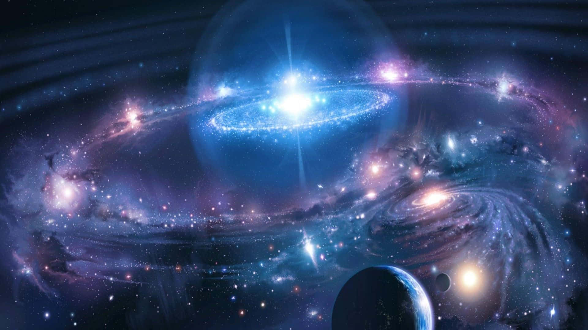 cosmic vista, black hole, glowing blue ring galaxy, Full HD Desktop Wallpaper
