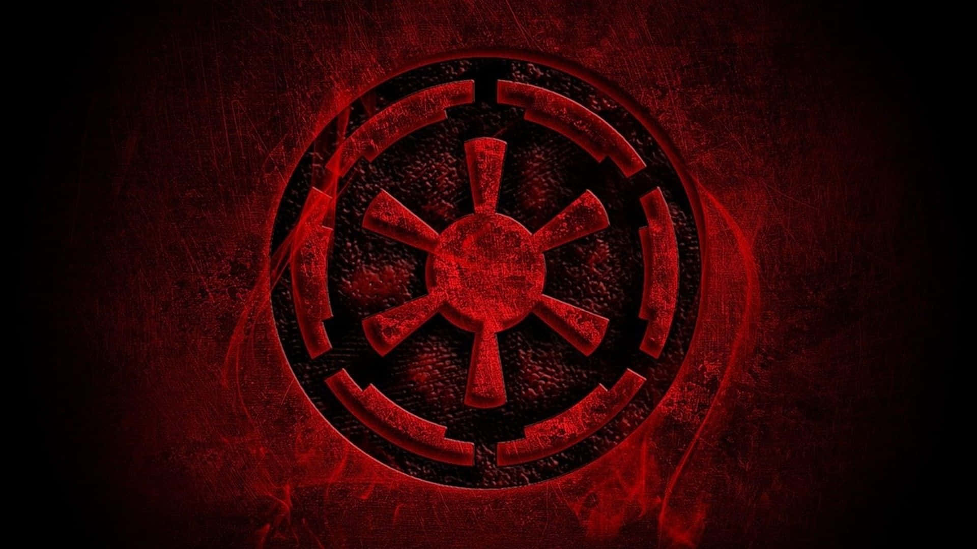 Galactic Empire, glowing red imperial crest, textured dark surface, Full HD Desktop Wallpaper