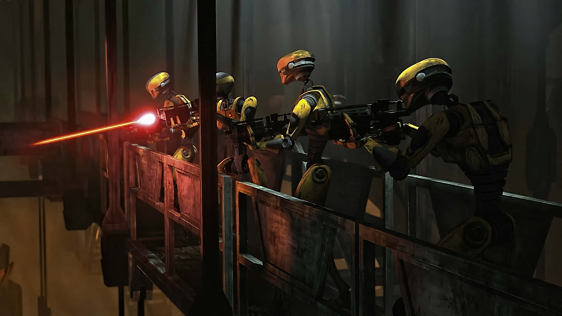 Galactic Empire, yellow helmets, glowing red laser rifle, Full HD Desktop Wallpaper