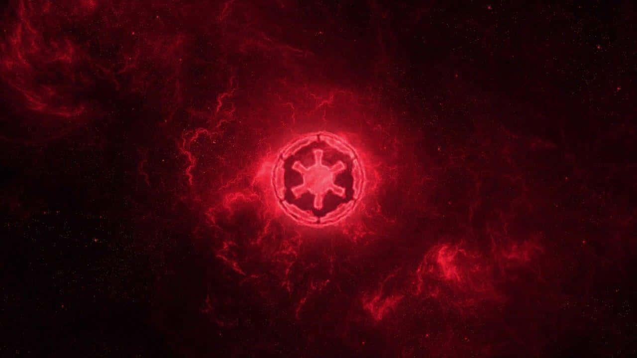 Galactic Empire, glowing red imperial insignia, swirling cosmic nebula, HD Desktop Wallpaper