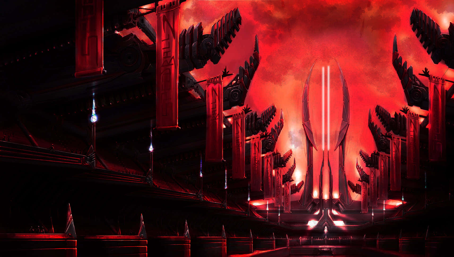 Galactic Empire, glowing red pillars, banners, Full HD Desktop Wallpaper