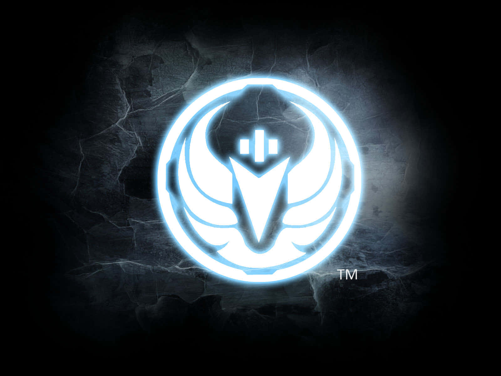 Galactic Empire, glowing blue circular emblem, winged design, HD Desktop Wallpaper