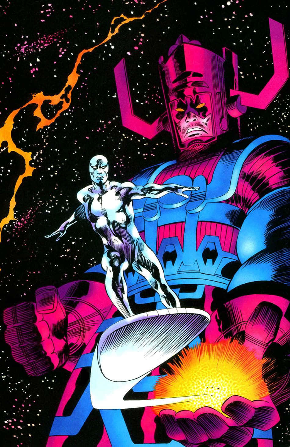 Galactus, silver-suited superhero, pink and blue cosmic villain, HD Phone Wallpaper