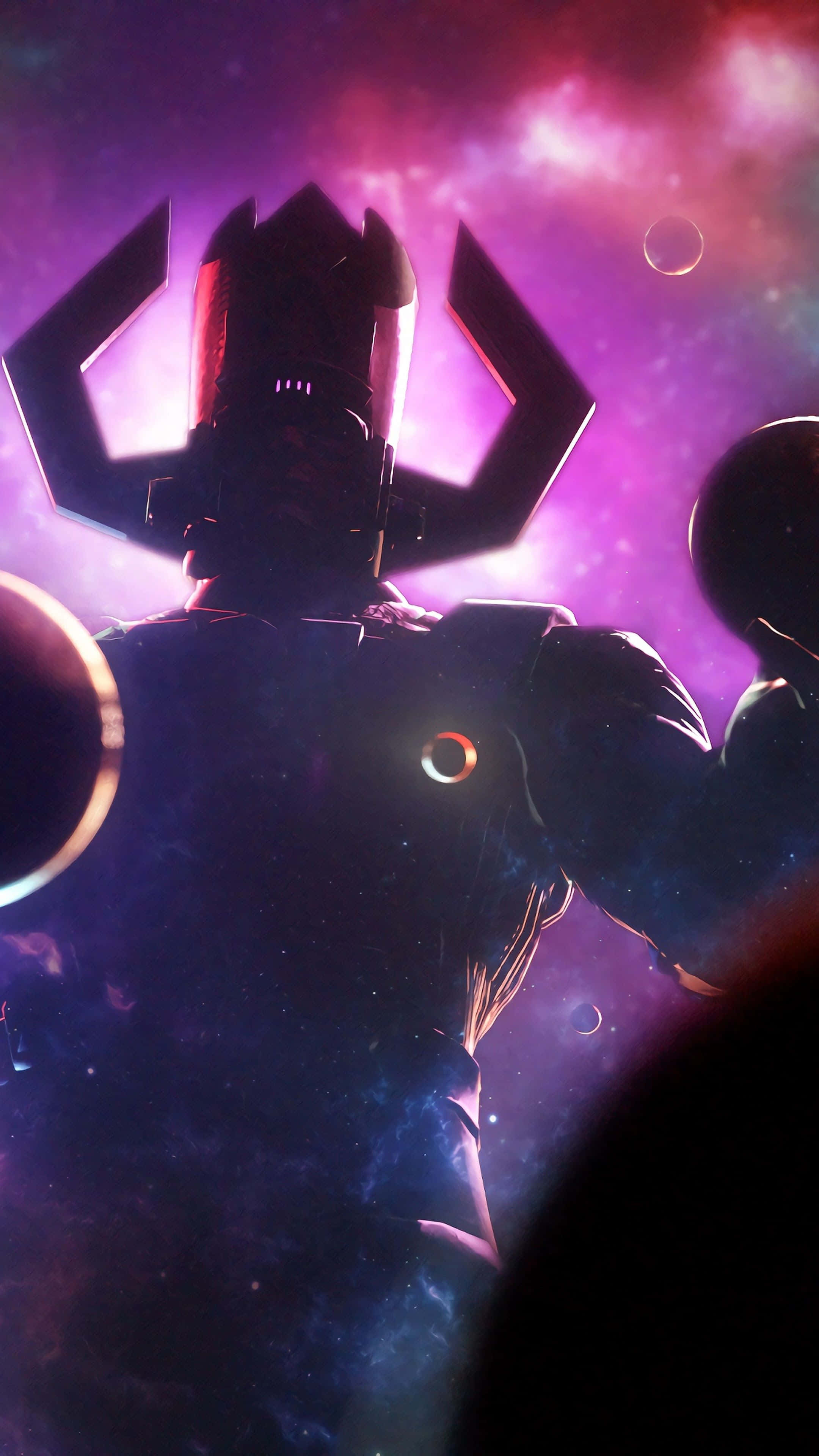 Galactus, vibrant purple nebula, floating planets, 4K Phone Wallpaper