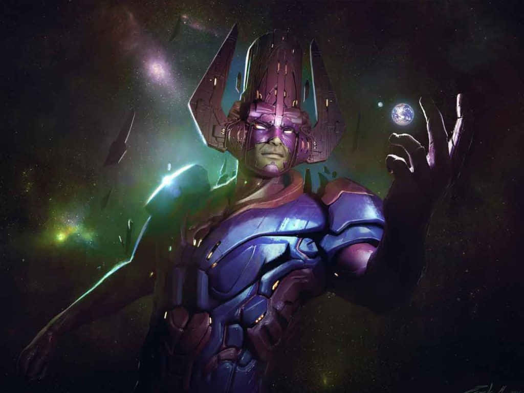 Galactus, purple armor, glowing nebulae, SD Desktop Wallpaper
