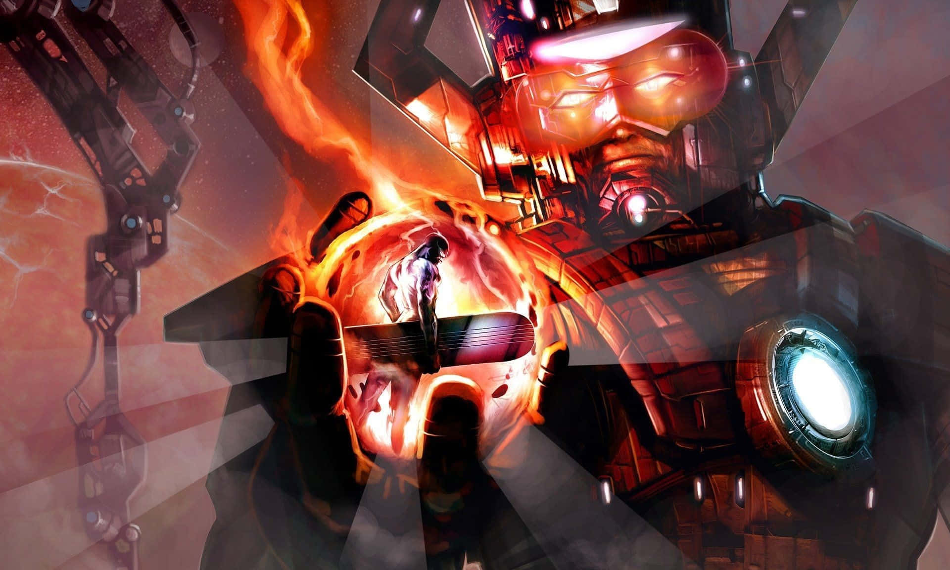 Galactus, fiery energy sphere, massive armored hand, Full HD Desktop Wallpaper