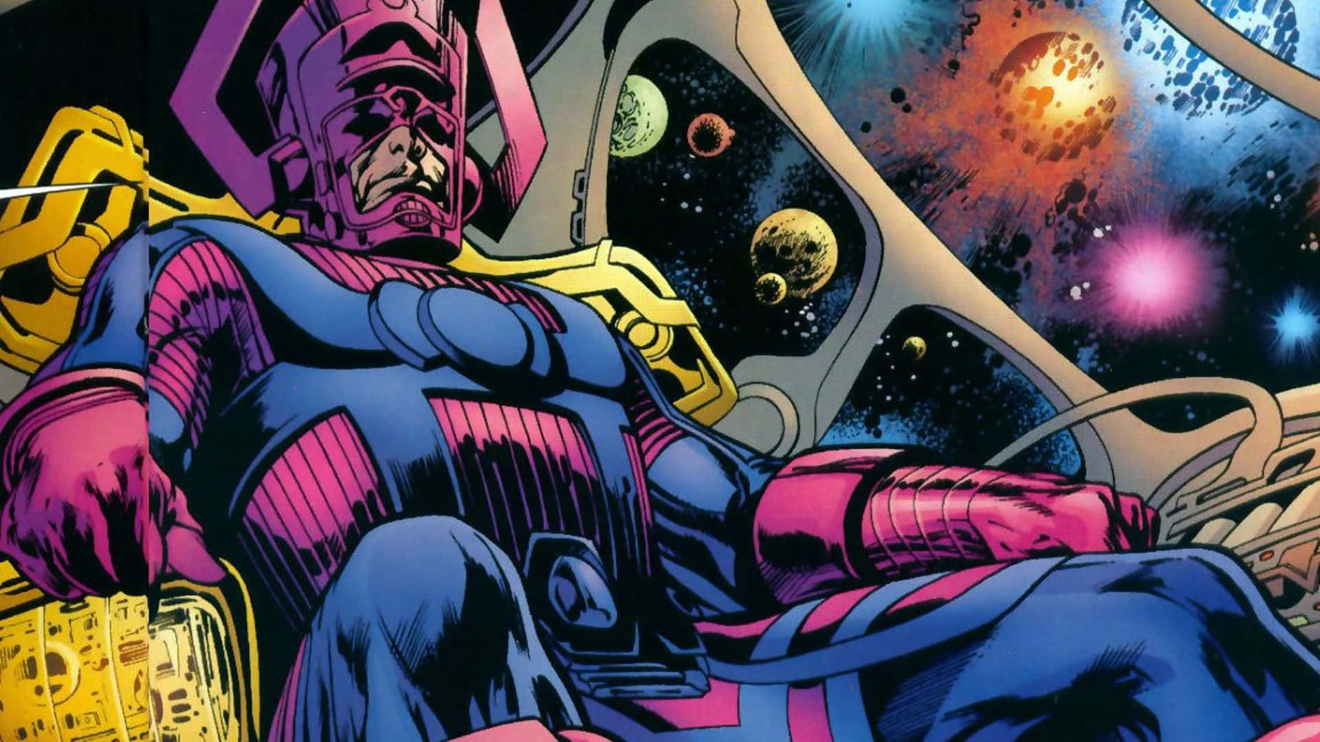 Galactus, purple and blue armored figure, spaceship cockpit, Full HD Desktop Wallpaper
