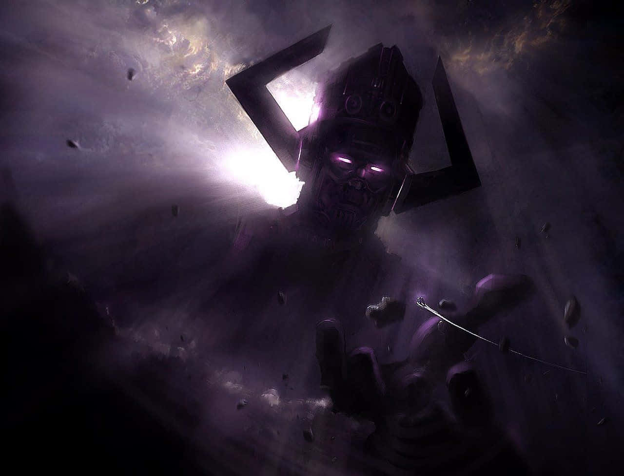 Galactus, glowing purple eyes, angular armor, HD Desktop Wallpaper