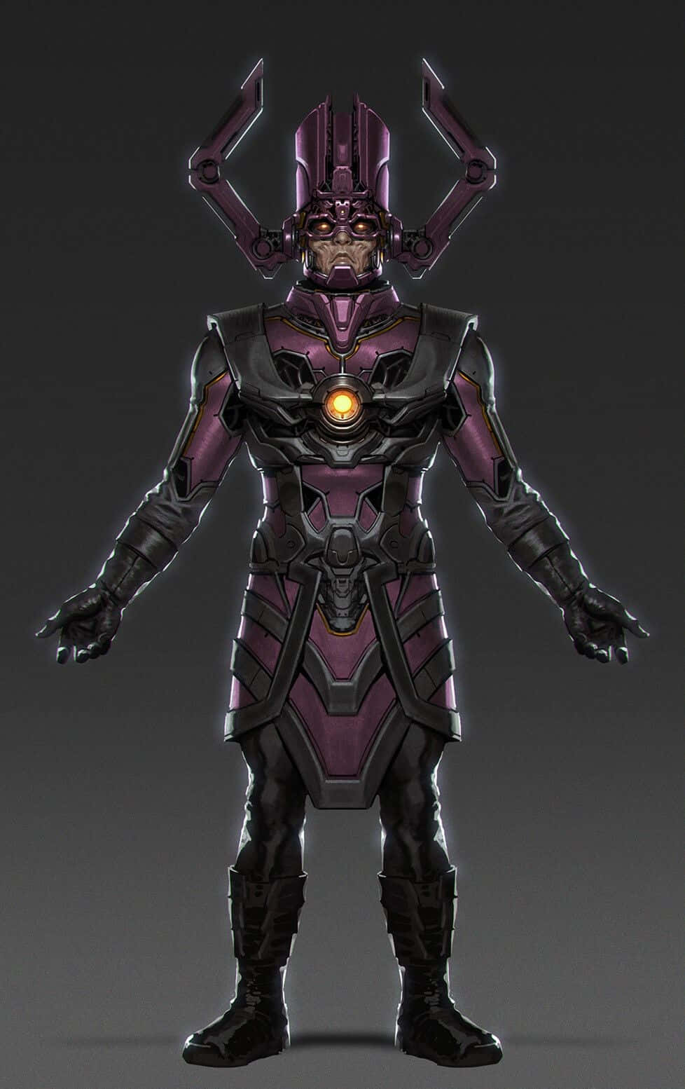 Galactus, purple and black armored figure, glowing orange chest core, HD Phone Wallpaper