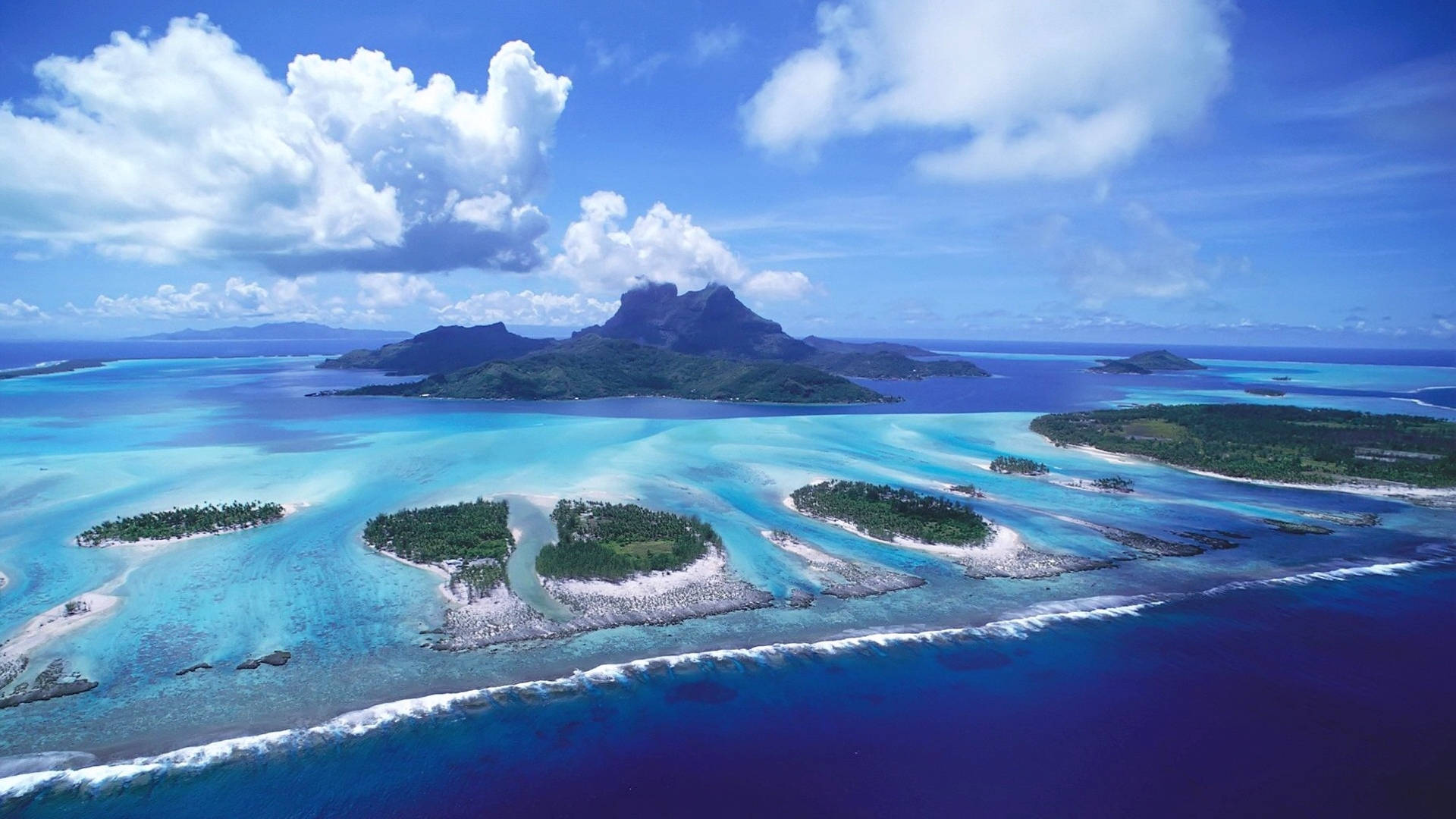 Galapagos Islands, turquoise lagoons, lush green islands, Full HD Desktop Wallpaper
