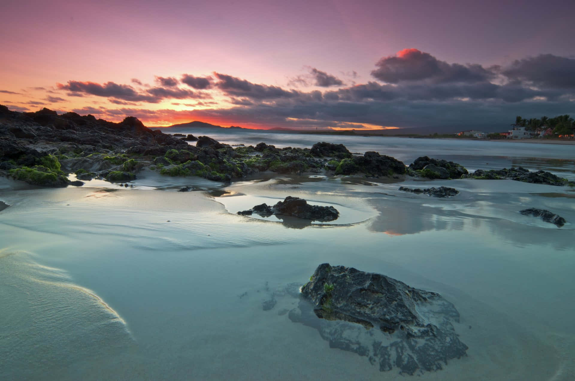 Galapagos Islands, sunset, twilight beach, Full HD Desktop Wallpaper