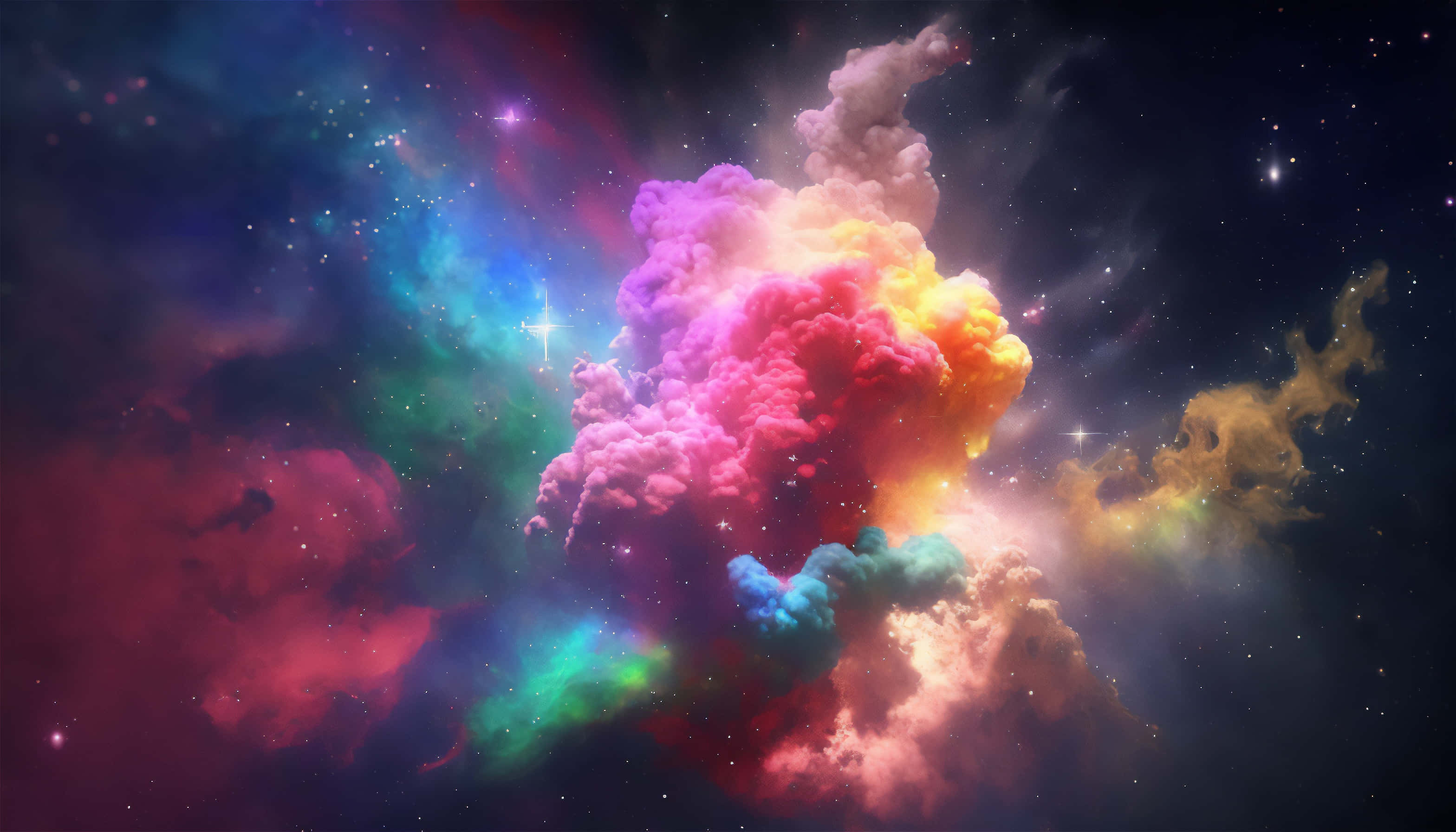 galaxy artwork, pink, yellow, 2K Desktop Wallpaper